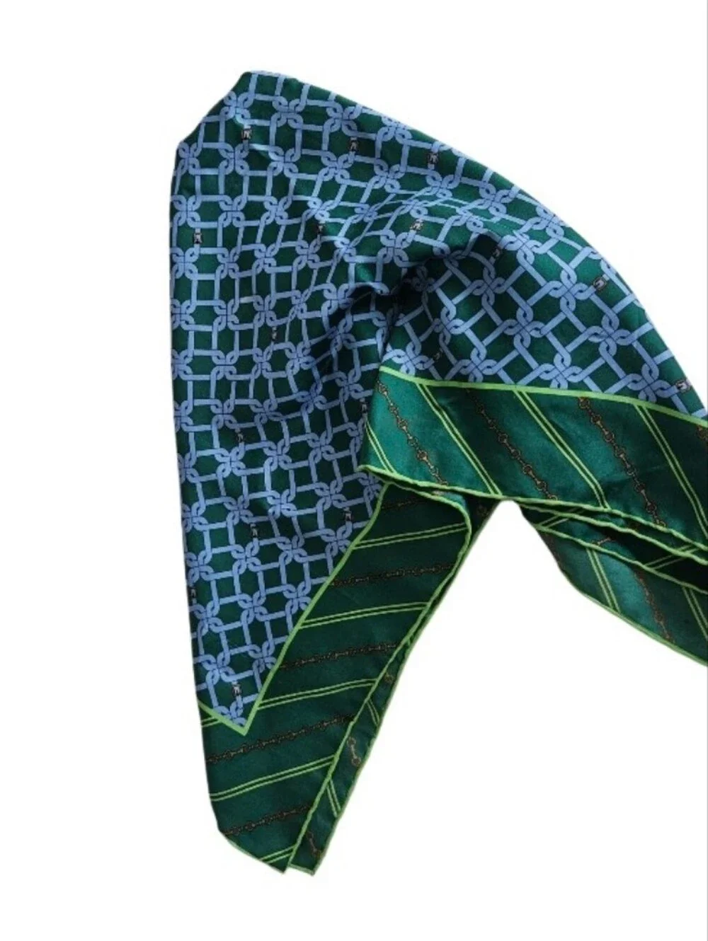 100% Silk Green and Blue Horseshoe Patterned  Scarf